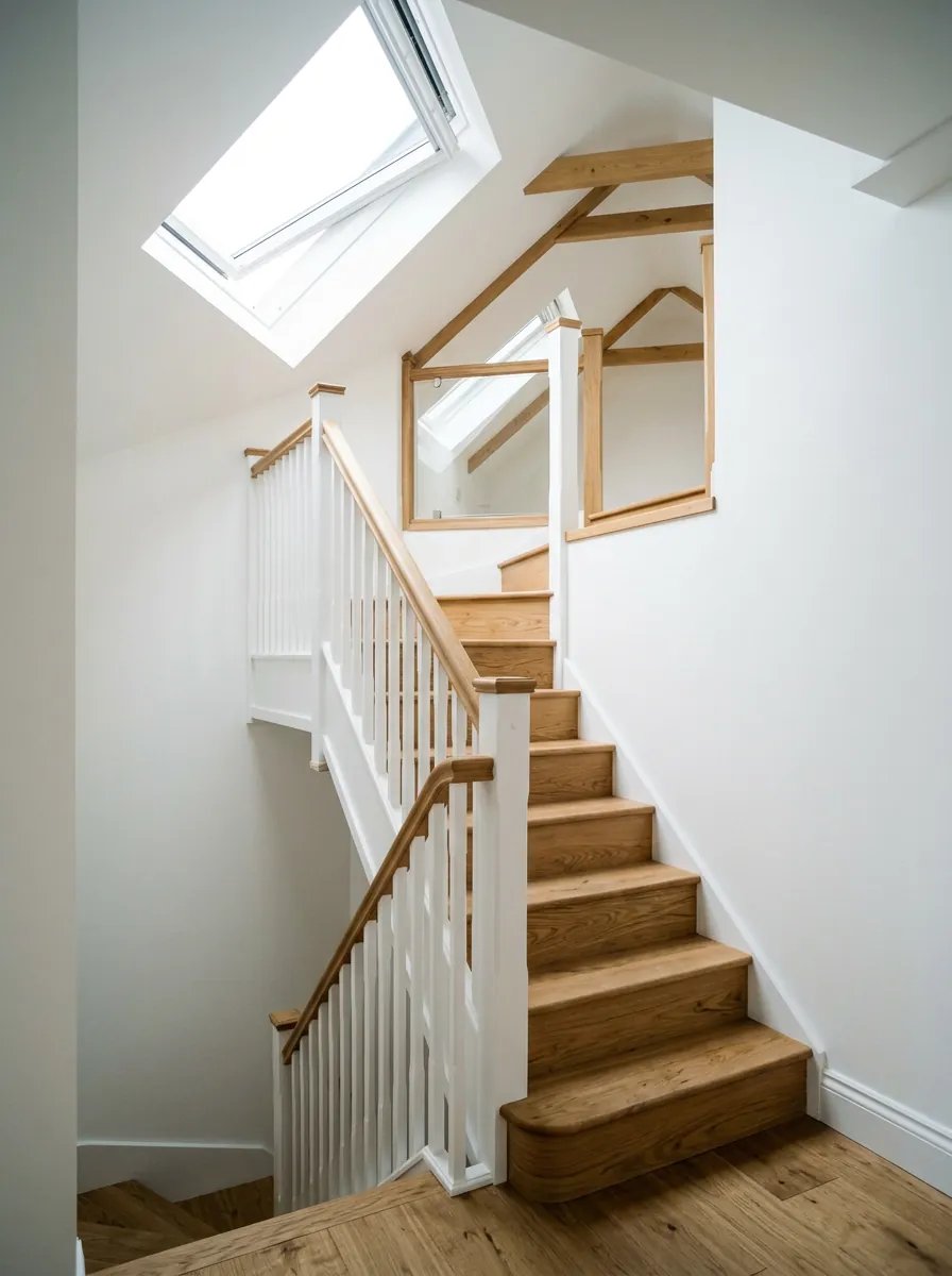 New oak stairs up to a loft conversion
